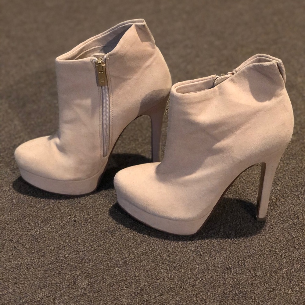 Beige bootie style heels